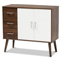 Baxton Studio Leena White and Walnut Brown Finished Wood 3-Drawer Sideboard Buffet 163-10455